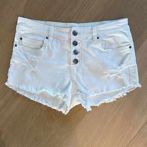 Billabong White Jean Shorts with Frayed Hem